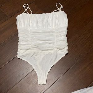 White ruched Kittenish body suit
